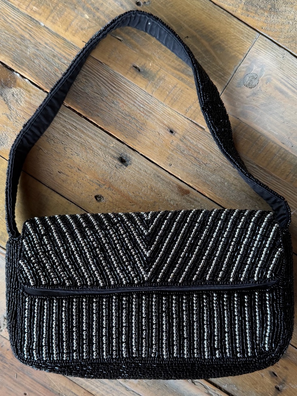 Primark Black Beaded Shoulder Bag with Silver Accents